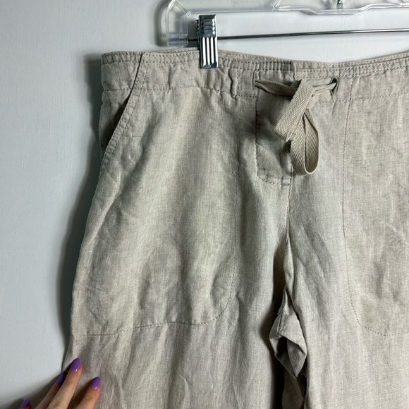 L. L. Bean 100% Linen Tan Capris Size 12 Petite - Picture 2 of 11